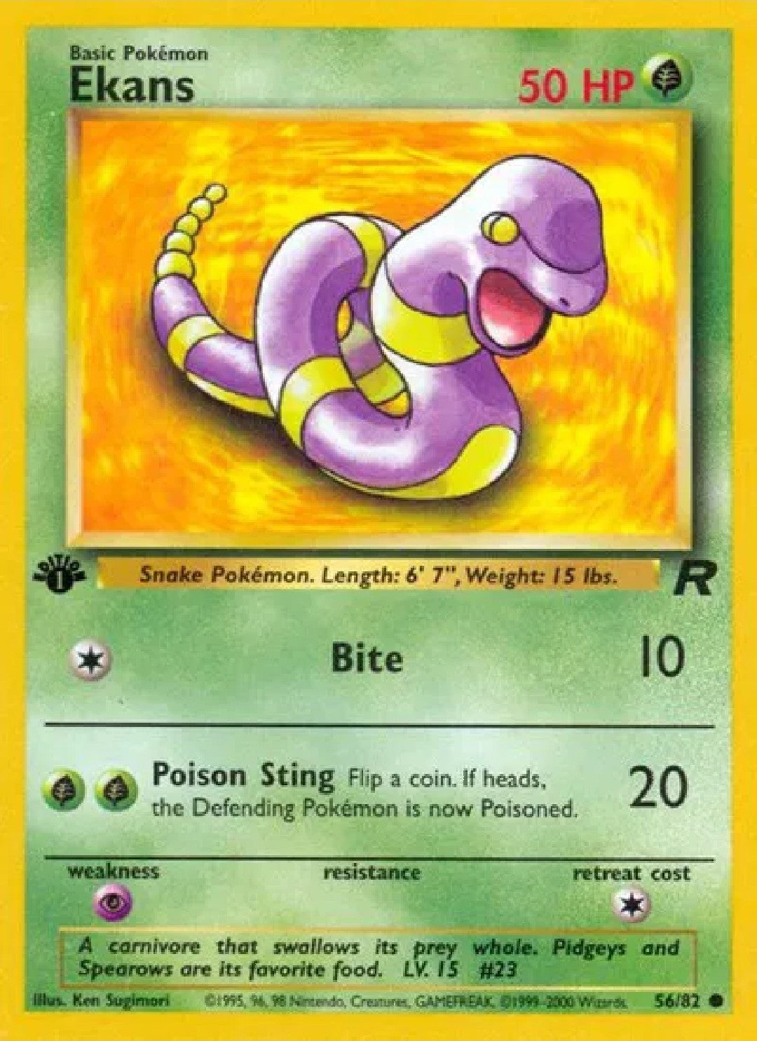 1st Edition Ekans 56/82 Team Rocket Regular